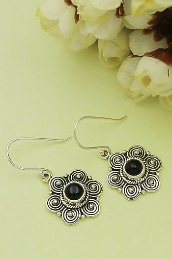 Oxidised Finish Black Onyx Dangler Earrings In Sterling Silver
