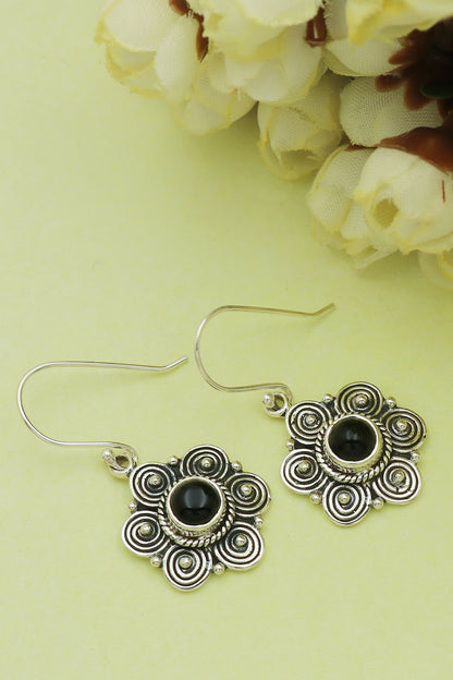 Oxidised Finish Black Onyx Dangler Earrings In Sterling Silver