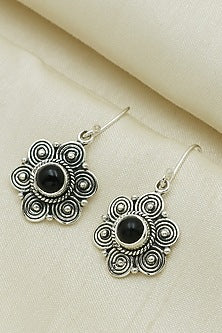 Oxidised Finish Black Onyx Dangler Earrings In Sterling Silver