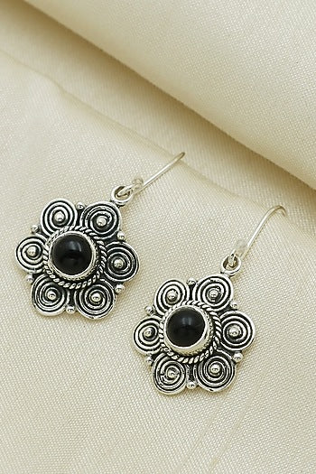Oxidised Finish Black Onyx Dangler Earrings In Sterling Silver