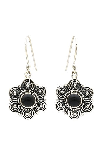 Oxidised Finish Black Onyx Dangler Earrings In Sterling Silver