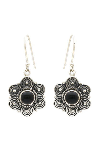 Oxidised Finish Black Onyx Dangler Earrings In Sterling Silver