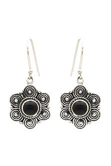 Oxidised Finish Black Onyx Dangler Earrings In Sterling Silver