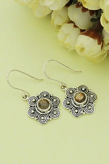 Oxidised Finish Quartz Dangler Earrings In Sterling Silver