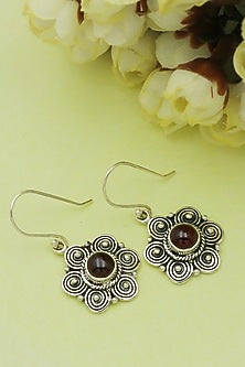 Oxidised Finish Garnet Dangler Earrings In Sterling Silver
