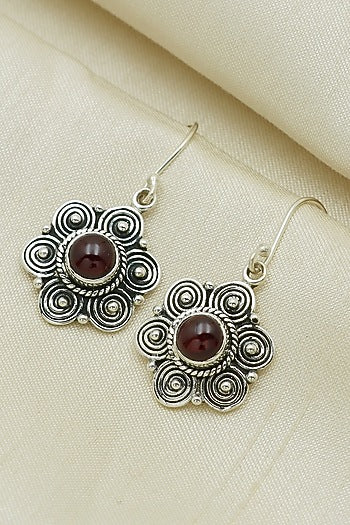 Oxidised Finish Garnet Dangler Earrings In Sterling Silver