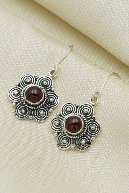 Oxidised Finish Garnet Dangler Earrings In Sterling Silver