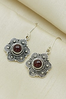 Oxidised Finish Garnet Dangler Earrings In Sterling Silver