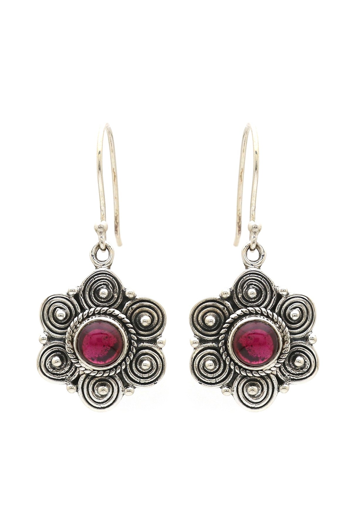 Oxidised Finish Garnet Dangler Earrings In Sterling Silver
