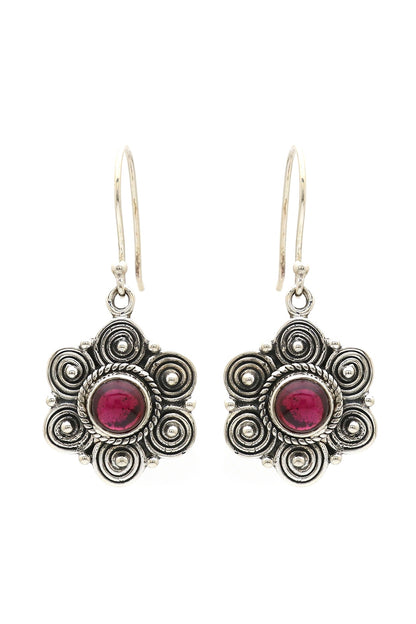 Oxidised Finish Garnet Dangler Earrings In Sterling Silver
