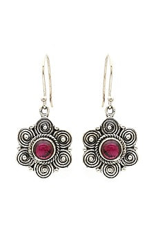 Oxidised Finish Garnet Dangler Earrings In Sterling Silver