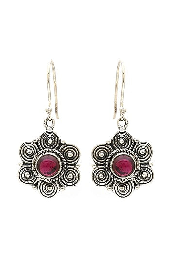 Oxidised Finish Garnet Dangler Earrings In Sterling Silver