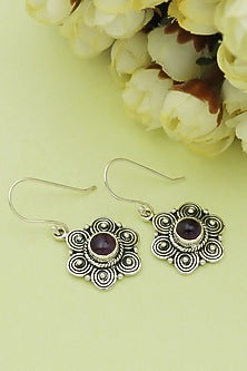 Oxidised Finish Amethyst Dangler Earrings In Sterling Silver