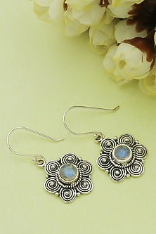 Oxidised Finish Moonstone Dangler Earrings In Sterling Silver