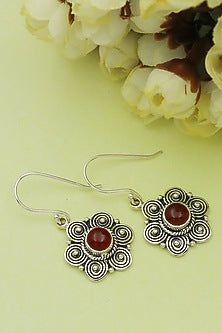 Oxidised Finish Red Onyx Dangler Earrings In Sterling Silver