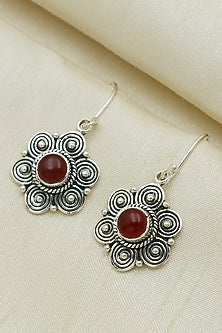 Oxidised Finish Red Onyx Dangler Earrings In Sterling Silver