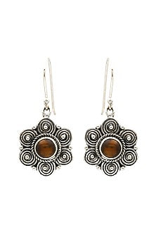 Oxidised Finish Tigers Eye Dangler Earrings In Sterling Silver