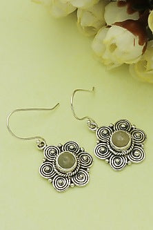 Oxidised Finish Aquamarine Stone Dangler Earrings In Sterling Silver