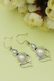 Oxidised Finish Pearl Dangler Earrings In Sterling Silver