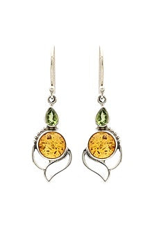 Oxidised Finish Amber Dangler Earrings In Sterling Silver