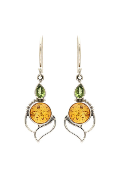 Oxidised Finish Amber Dangler Earrings In Sterling Silver