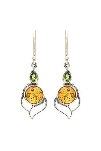 Oxidised Finish Amber Dangler Earrings In Sterling Silver