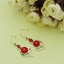 Oxidised Finish Coral Stone Dangler Earrings In Sterling Silver