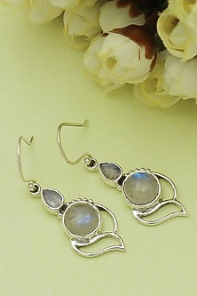 Oxidised Finish Moonstone Dangler Earrings In Sterling Silver