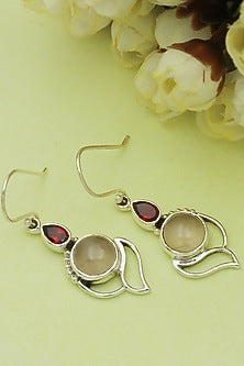 Oxidised Finish Rose Quartz Dangler Earrings In Sterling Silver