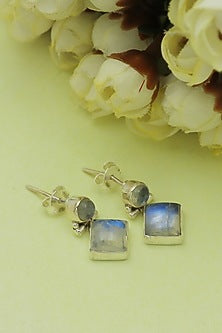 Oxidised Finish Moonstone Dangler Earrings In Sterling Silver