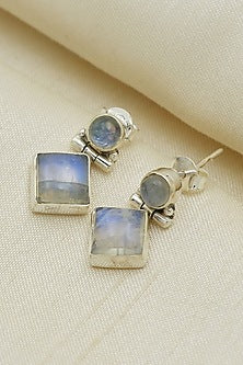 Oxidised Finish Moonstone Dangler Earrings In Sterling Silver