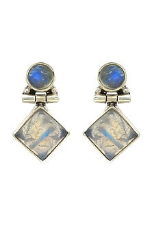 Oxidised Finish Moonstone Dangler Earrings In Sterling Silver