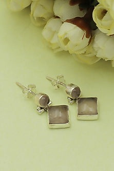 Oxidised Finish Rose Quartz Dangler Earrings In Sterling Silver
