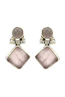 Oxidised Finish Rose Quartz Dangler Earrings In Sterling Silver