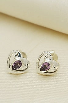 Oxidised Finish Amethyst Stud Earrings In Sterling Silver