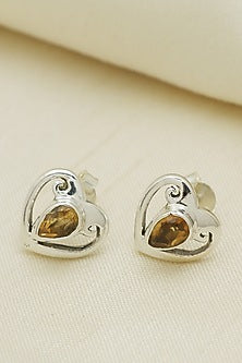 Oxidised Finish Citrine Stud Earrings In Sterling Silver