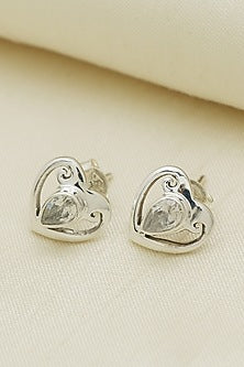 Oxidised Finish Zircon Stud Earrings In Sterling Silver