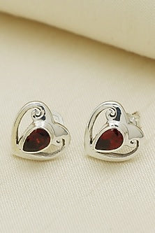 Oxidised Finish Garnet Stud Earrings In Sterling Silver