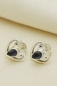 Oxidised Finish Iolite Stud Earrings In Sterling Silver