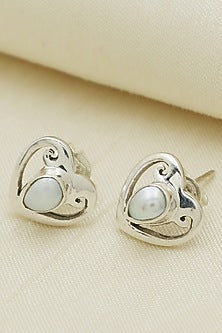 Oxidised Finish Pearl Stud Earrings In Sterling Silver