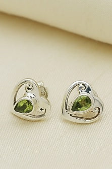 Oxidised Finish Peridot Stud Earrings In Sterling Silver