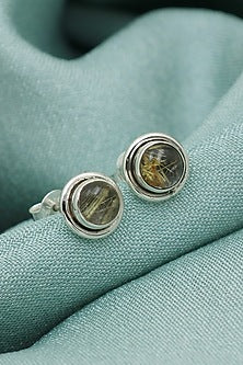 White Finish Quartz Stud Earrings In Sterling Silver