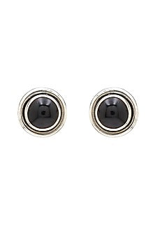 White Finish Garnet Stud Earrings In Sterling Silver