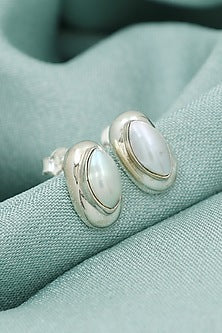 White Finish Pearl Eye Stud Earrings In Sterling Silver