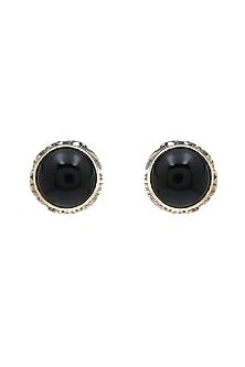 White Finish Black Onyx Stud Earrings In Sterling Silver