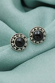 White Finish Garnet Dotted Stud Earrings In Sterling Silver