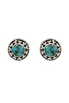White Finish Turquoise Dotted Stud Earrings In Sterling Silver
