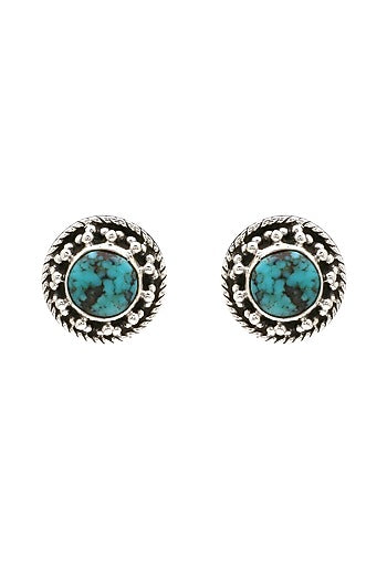 White Finish Turquoise Dotted Stud Earrings In Sterling Silver
