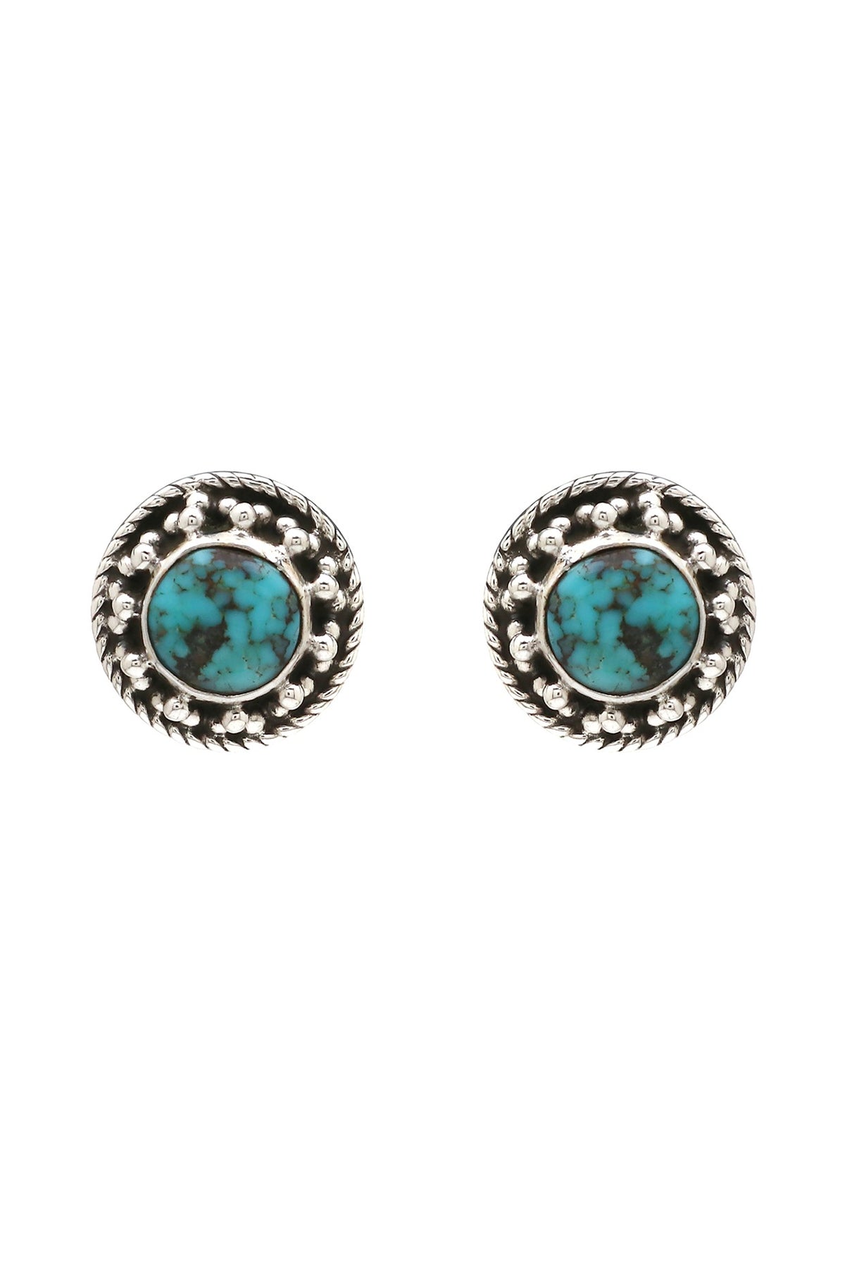 White Finish Turquoise Dotted Stud Earrings In Sterling Silver