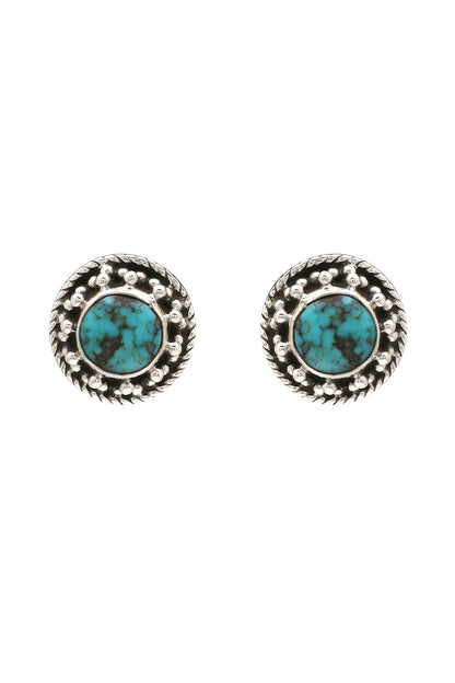 White Finish Turquoise Dotted Stud Earrings In Sterling Silver